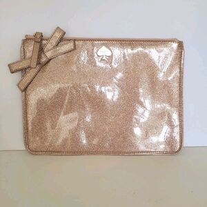 Kate Spade Bag Clutch Glitter Rose Gold Bow Evening Party Glam Zip Pouch Purse